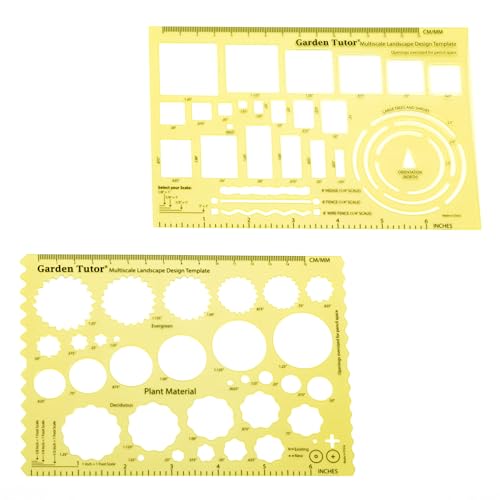 Garden Tutor Multiscale Garden & Landscape Design Templates – 2 Precision-Cut Translucent Yellow Architectural & Drafting Tools for Garden, Yard & Landscape Design