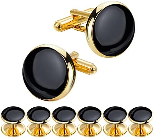 HAWSON Men’s Cufflinks and Tuxedo Studs Set with Gift Box; Men’s Jewelry or Accessories Suitable for Black Suit White Shirts Vest and Red Bow tie on Wedding or Anniversary and Birthday
