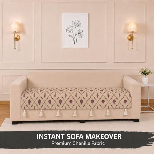 Image of STITCHNEST 'Eden Weaves Collection Series' 3 Seater Sofa Cover| Elegant Woven Fabric, Decorative Tassels, Washable & Durable for Modern Living