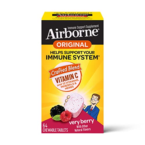 Airborne 1000Mg Vitamin C Chewable Tablets With Zinc, Immune Support Supplement With Powerful Antioxidants Vitamins A C & E - 64 Chewable Tablets, Very Berry Flavor #TOP17