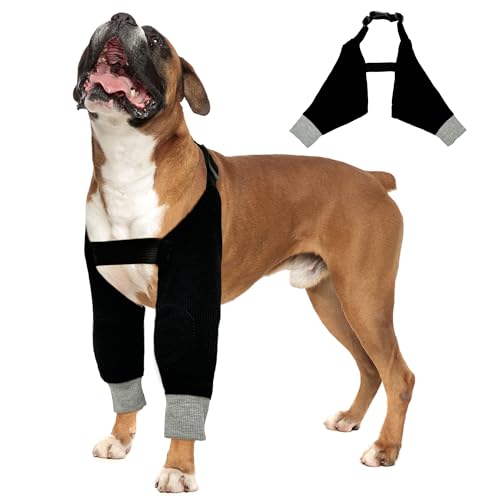 Image of Dog Elbow Protector Dog Front Leg Recovery Sleeves, Adjustable Dog Recovery Suit Dog Elbow Pads for Calluses Hygroma, Dog Leg Wounds Bandages Wrap Leg Warmer, Adjustable Dog Leg Sleeve to Stop Licking