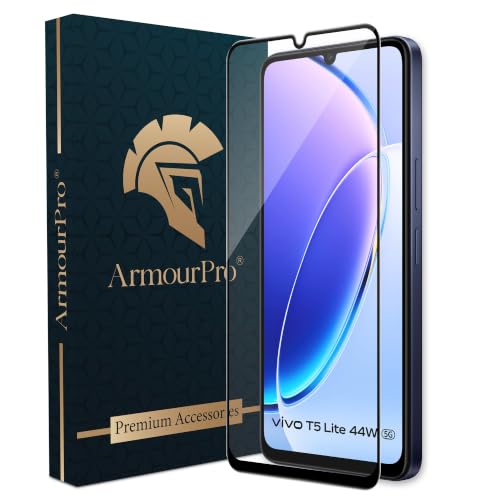 Image of ArmourPro Tempered Glass for Vivo T5 Lite - 9H Screen Protector with Black Border, Anti Scratch, Edge-to-Edge Coverage, HD Clarity, Smooth Touch, Case Friendly | Black