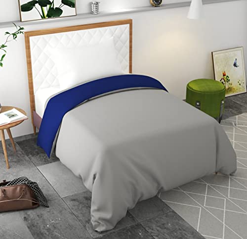Image of Reversible Plain Glace Cotton Single Bed Quilt Cover /Duvet Cover /Rajai Cover /Blanket Cover with Zipper (60X90 Inches) (Navy Blue, Single)