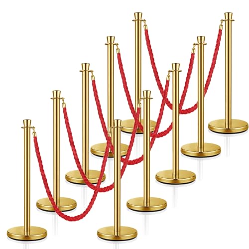 MICHELANGELO Kit 10 Pedestais Premium Organizador Separador de Fila Dourado com 5 Cordões Vermelho 1