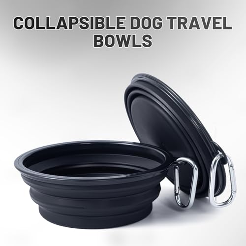 Image of Dog Bowl Pet Collapsible Bowls, 2 Pack Collapsible Dog Water Bowls for Cats Dogs, Portable Pet Feeding Watering Dish for Walking Parking Traveling with 2 Carabiners (Black+Black, Medium)