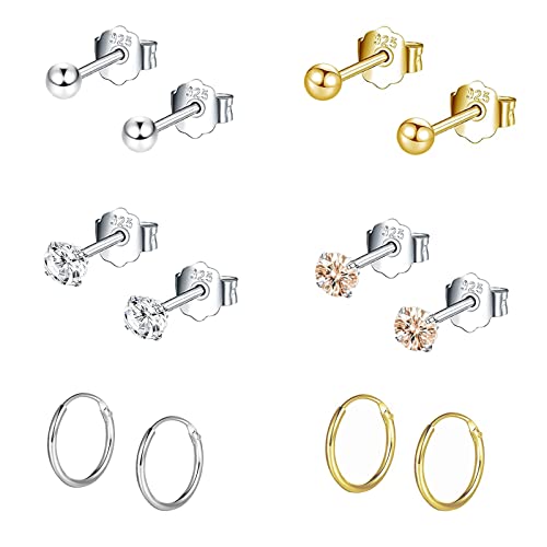 Bo Win 6 Paare 925 Silber Ohrringe Set Silber Ohrstecker Gold Diamant Damen...
