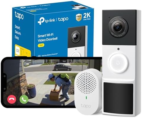 Tapo TD21 Battery Video Doorbell Wireless 2K 3MP Ultra-Clear Door...