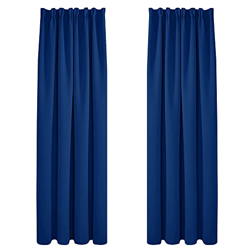 Deconovo Noise Reducing Thermal Insulated Curtains Blackout Curtains Pencil Pleat Curtains Curtains for Boys Living Room Blue W55 x L96 Inch 2 Panels