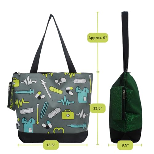 Image of NGIL Medium Top Zipper Closure Canvas Tote Bag with Attached Matching Coin Purse For Moms and Nurses