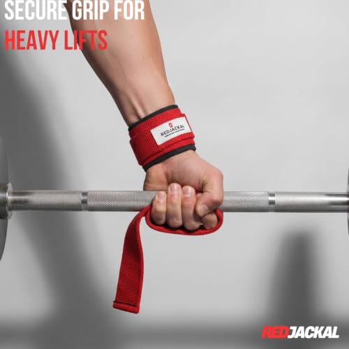 Image of REDJACKAL Single Loop Lifting Straps for Weightlifting - Heavy Duty Padded Cotton Deadlift Straps for Men & Women - Powerlifting, Bodybuilding & Gym Strength Training | 1 Pair Red
