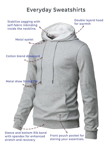 H2H Men's Slim Fit Lightweight Long Sleeve Pullover Basic Hoodie with Pocket and White String GRAY US M/Asia L (CMOHOL050)
