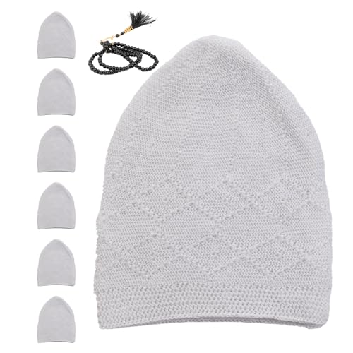 FIRASET Muslim Kufi Hats for Men 6 Pcs Velvet Crochet Islamic Prayer Cap Stretchable & Breathable Knit Skull Beanie Taqiyah Takke Peci Ramadan Eid Islamic Gifts Standard Size