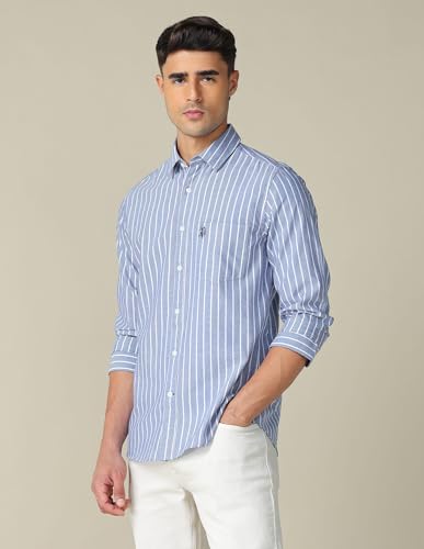 Image of U.S. Polo ASSN. Striped Regular Fit Shirt for Men - 100% Cotton, Breathable & Comfortable, Full Sleeves Casual Shirt for Men