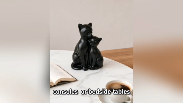 Estatua pareja gatos negros decoración artística moderna miniatura 7