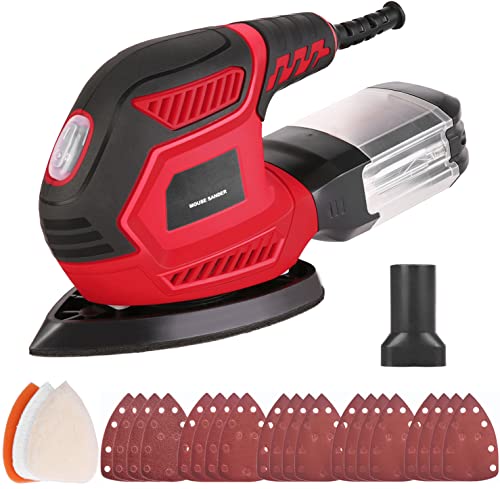 Hainar Detail Sander 200W 14000 RPM Compact Electric Sander with 20Pcs Sandpapers & 3pcs Polishing Pads, Multi-Function efficient Dust Collection System