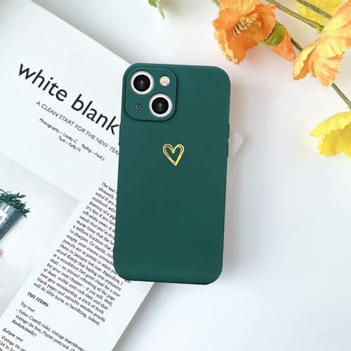 Image of Wirvyuer for iPhone 14 Phone Case Cute Heart Pattern Soft Shockproof Protective Silicone Phone Case for Women Girls, Green