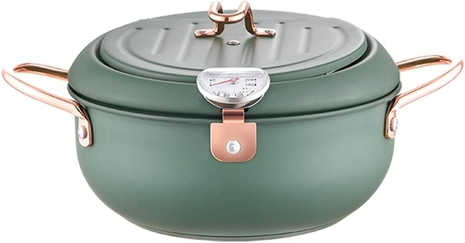 Kitchen Deep Frying Pot with Lid and Thermometer Non Stick Fryer Stainless Steel French Fries Pan(20cm)