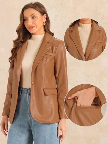 Allegra K Faux Leather Jacket for Women's Lapel Collar PU Biker Moto Casual Oversized Blazer2