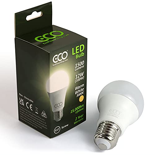 ECO 100W E27 Edison Screw Energy Saving LED Light Bulb, Low Energy 12W LED, Bright 1500 Lumens, Warm White 3000K