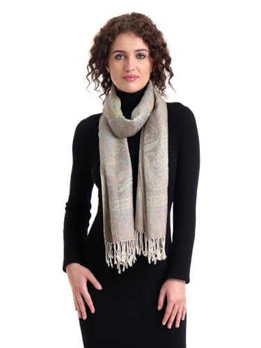 Image of EH KANI GOLD & JAMAWAR SILK SUPER SOFT FLORAL & PAISLEY PASHMINA STOLE SCARF