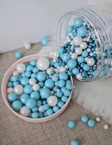 Metallic/Shimmer Balls Edible Cupcake Cake Topper Sprinkles (35g Pouch) (Blue Metallic Mix)