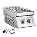 VEVOR Double Grilling Side Burners, 2 x 17,000BTU Liquid Propane Side Burner for Outdoor Kitchen, Convertible to Natural Gas, 304 Stainless Steel Built-in Double Burners with LED for BBQ Grill Island