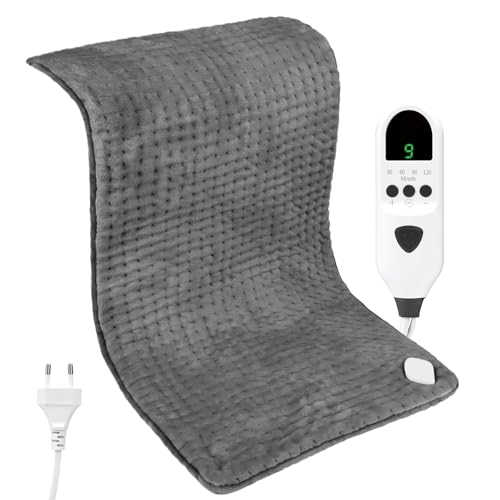 Manta Electrica para Alivio de Dolores Musculares   Esterilla Electrica con 9 Niveles de Temperatura Ajustable Y Temporizador de 2 Horas para Hogar/Oficina/Viajes (Gris, 30 x 60 cm)