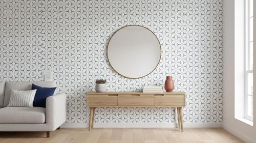 Image of VKR Blue and White Hexagon Geometric Peel and Stick Wallpaper, Self Adhesive Waterproof PVC Wall Sticker for Kitchen, Wardrobe, Furniture and Home Decor (45 x 300 cm)