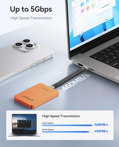 Image of ORICO 1TB Magnetic External SSD, Aluminum Alloy, Up to 460MB /s, External Solid State Drive, Expand Storage for iPhone 17 Pro Max, Compatible w /MagSafe, USB-C Smartphones - K5MINI Orange