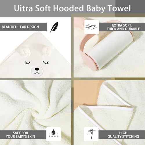 Image of 2 Pcs Baby Hooded Towels,31 x 31 in Baby Washcloths, Infant Super Soft Baby Bath Towels with Hood for Toddlers1-3,Highly Absorbent Viscose Hooded Towel for Boys, Girls, Newborn Essentials