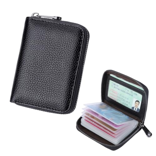 Tarjetero Unisex de Cuero Sintético, Tarjetero para Tarjetas de Crédito, Titular de la Monederos con Cremallera, Ideal para ID y Banco, Negro