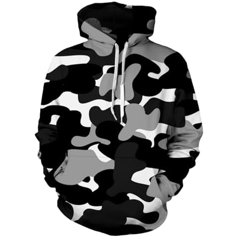 AITEQY Mens Camo Hoodies Novelty Print Casual Drawstring Hooded Military Sweatshirts with Kangaroos Pocket Tactical Pullover Cover