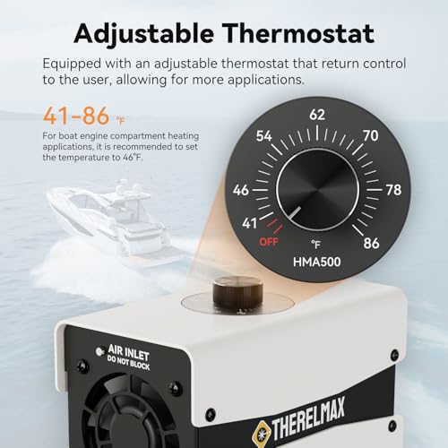 Image of Boat Engine Compartment Heater Built-in Thermostat, 500W Boat Cabin Heater with Safe PTC Element and Waterproof Fan HMA500 Multi-Use Boat Bilge Heater to Prevent Your Cabin Pump from Freezing, White