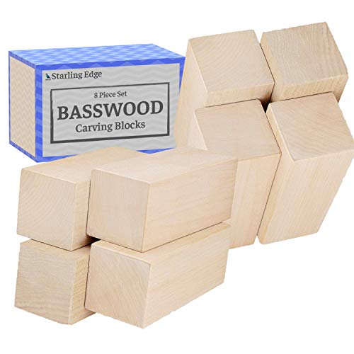 Basswood Blocks for Carving (8 Pieces - 2" x 2" x 5")