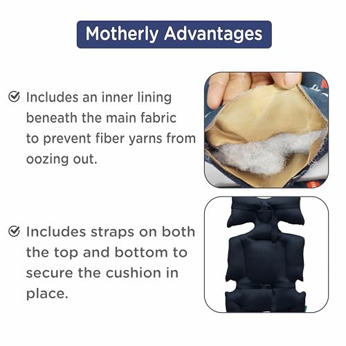 Image of Motherly Baby Stroller Seat Cushion | Reversible and Universal Fit Pad for Strollers, High Chairs, Car Seats & Rockers | Soft, Breathable Pram Liner with Secure Straps & Safety Belt Slot