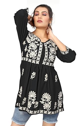 Bee M Pee Designer Short Kurti Tops for Jeans for Women I Chikankari Rayon Cotton Long Kurta Kurti for Women I Stylish wear Kurti top for Girls