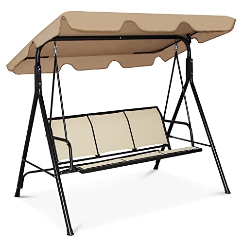 Dreamade Dondolo da Giardino 3 Posti con Tettuccio Dondoli con Tetto Parasole da Giardino 170 x 110 x 154cm，Carico 240 kg (Marrone)-image