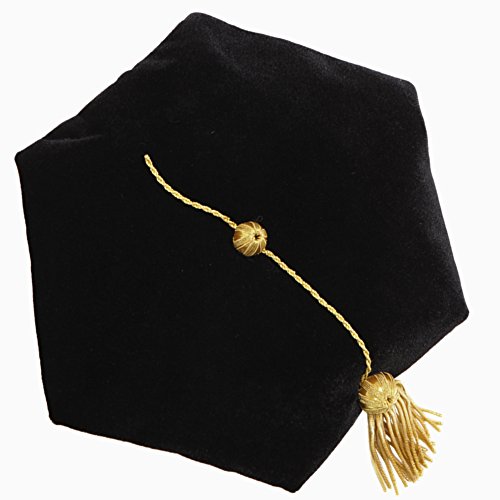 lescapsgown Unisex Doctoral Graduation Tam with Gold Bullion Tassel, Adjustable, 6 Sided Black