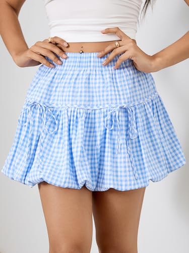 Women's Y2k Bubble Skirt Bow High Waisted A Line Skirts4