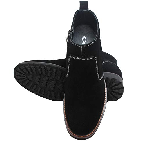 CALTO Men's Invisible Height Increasing Elevator Shoes - Black Nubuck Leather Mid-top Casual Zipper Boots - 3.2 Inches Taller - Y41082 - Size 9 D(M) US4