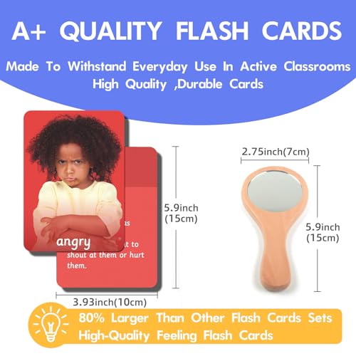 MEROCO Feelings Emotions Cards for Kids Therapy, Realistic Picture Cards for Speech Therapy Mirror, Aba Therapy Materials Autism Social Emotional Learning Materials