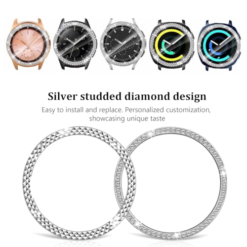 Image of UKCOCO Stylish Silver Watch Bezel Ring with Rhinestone Decoration for Men Women Smartwatch Accessories Replacement 1.57In Diameter