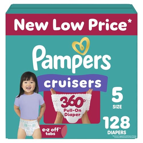 pampers diapers - cruisers 360 - size 5 128 count babyproof up to 100 leakproof pull-on diaper