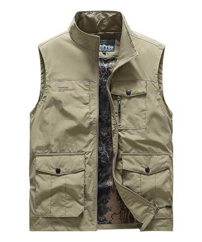 OlyljpinZ Herren Outdoor Weste Leicht Anglerweste mit Vielen Taschen Schnelltrocknende Freizeitweste Sommer Atmungsaktiv Ärmellose Jacke Freizeit Safari Jagd Trekking Wander Weste