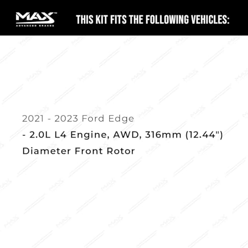 Image of Max Advanced Brakes Front Brake Kit Compatible With 2021 2022 2023 Ford Edge 2.0L L4 Engine AWD 12.44 inch Dia Front Rotor Replacement Premium OE Disc Brake Rotors and Ceramic Brake Pads