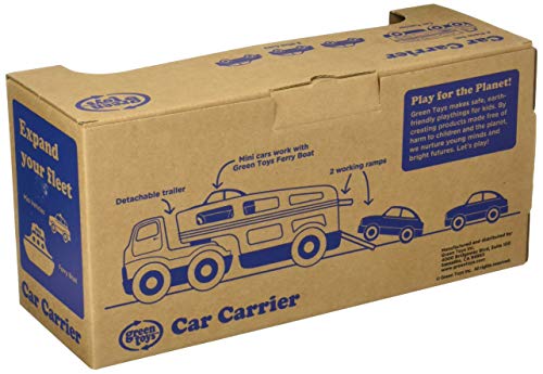 Image of Green Toys Car Carrier, Blue CB - Pretend Play, Motor Skills, Kids Toy Vehicles. No BPA, phthalates, PVC. Dishwasher Safe, Recycled Plastic, Made in USA.