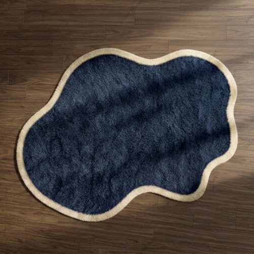 Image of SWEET HOMES Hand Made Carpet Ultra Soft Plush Irregular Shape Rug with Anti-Skid Backing. 7 x 7 Feet (213 x 213 cm), Blue /Ivory