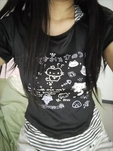 Image of Kawaii Cutecore Harajuku Y2k 2000s Tops Summer Preppy Aesthetic Alt Goth Emo Short Sleeve Graphic Tees