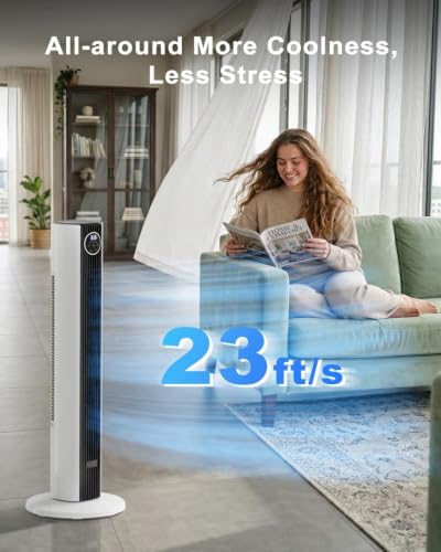 Image of Antarctic Star Tower Fan for Bedroom, 36 Inch Quiet Standing Cooling Fan with 3 Speeds 2 Modes, 23ft /s Velocity, 12H Timer, 85 Oscillating Bladeless Floor Fan with Remote for Home Office Dorm