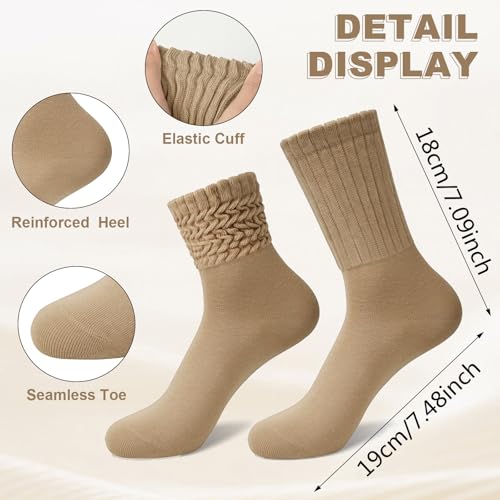 Chalier 6 Pairs Slouch Socks for Women, Soft Cotton Retro Scrunch Socks Mid Calf Rib Tube Sock Women3
